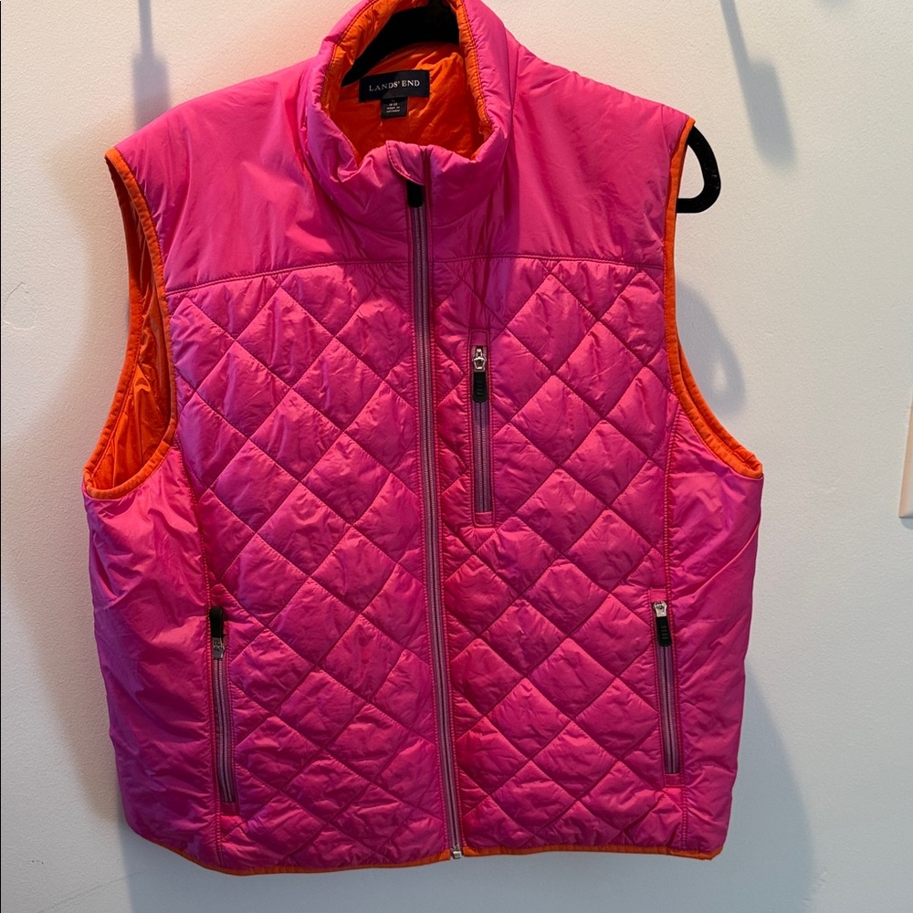 Lands End Quilted Puffer Vest Primaloft Woman XL Pink, Orange,Granola Hiking Ski